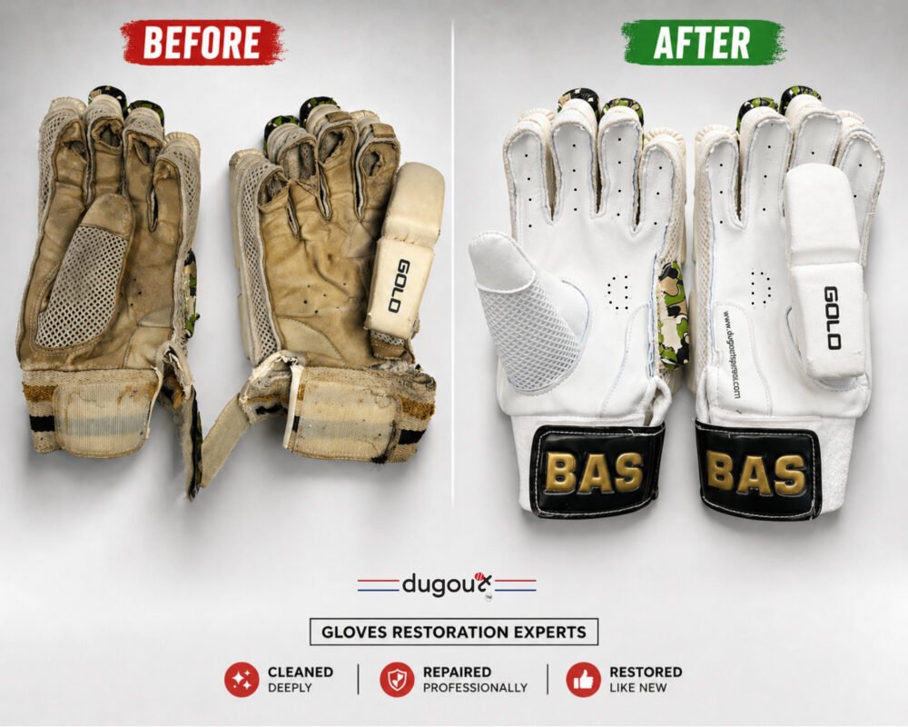 "Cricket batting gloves palm repair before and after - Dugout Sports Hub Jaipur"