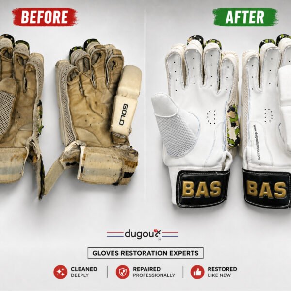 "Cricket batting gloves palm repair before and after - Dugout Sports Hub Jaipur"