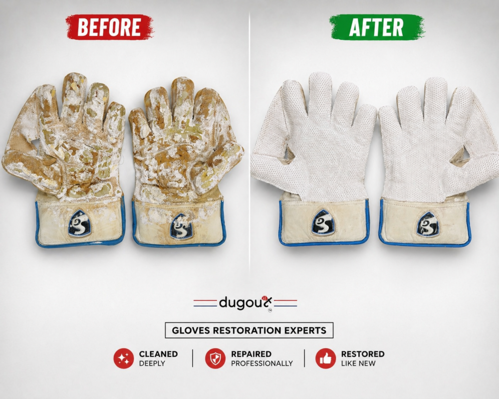 "Cricket Wicket keeping gloves palm repair before and after - Dugout Sports Hub Jaipur"